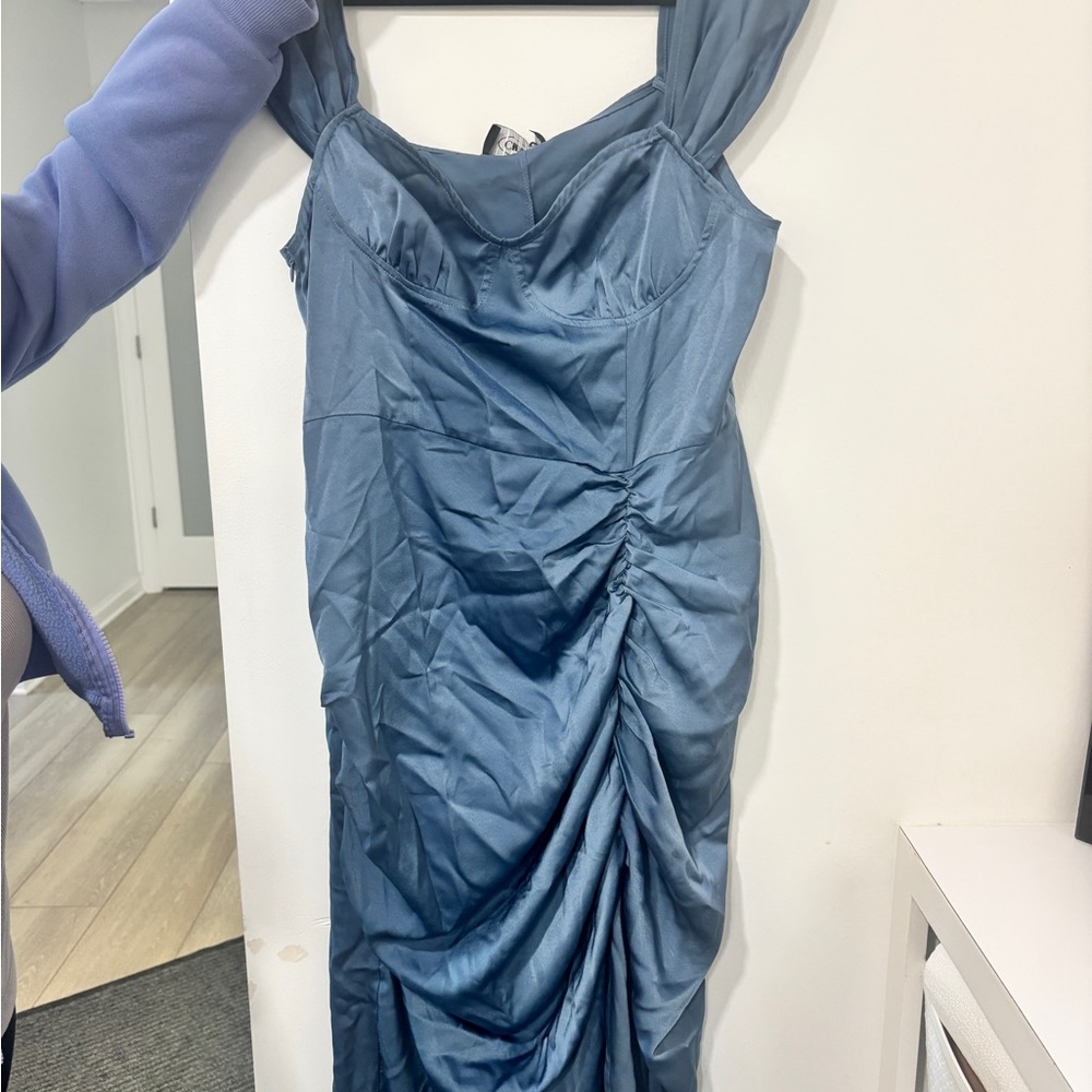 Cider Satin Blue Midi Dress